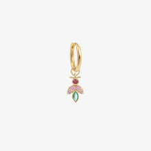 Load image into Gallery viewer, mini boucle d'oreilles luciole rose or jaune émeraude, rubis et saphirs roses face

