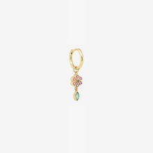 Load image into Gallery viewer, Mini Boucle d'oreilles 2 Lilas or jaune 18 carats, saphirs roses, saphir lavande, émeraude profil
