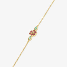 Load image into Gallery viewer, Bracelet Miniflower 1 rouge or jaune, rubis, émeraudes et saphir rose profil
