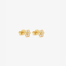 Cargar imagen en el visor de la Galería, Miniflower Boucles d'Oreilles 4 diamant, or jaune et diamants blancs profil
