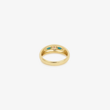 Load image into Gallery viewer, Miniflower Bague 2 Turquoise en or 18 carats avec turquoises, saphirs roses et rubis dos
