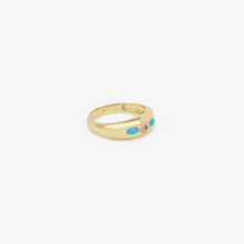 Load image into Gallery viewer, Miniflower Bague 2 Turquoise en or 18 carats avec turquoises, saphirs roses et rubis profil
