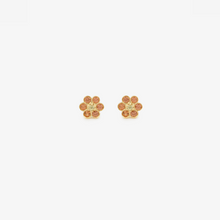 Load image into Gallery viewer, Miniflower boucles d'oreilles 4 Hibiscus or jaune 18 carats, saphirs cognacs et saphir jaune face
