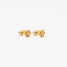 Load image into Gallery viewer, Miniflower boucles d'oreilles 4 Hibiscus or jaune 18 carats, saphirs cognacs et saphir jaune profil
