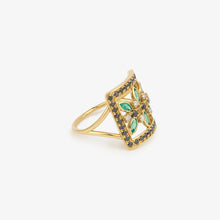 Load image into Gallery viewer, Bague Rita 1 verte or jaune, saphirs, émeraudes et diamants profil
