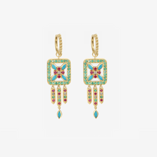 Load image into Gallery viewer, Rita Boucles d'oreilles 3 Turquoise, or jaune, turquoises, émeraudes, rubis, diamants salt &amp; pepper, Face
