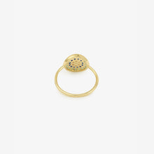 Load image into Gallery viewer, Bague Yellowstone 1 verte or jaune, émeraudes, saphirs cognac, jaunes et bleus dos
