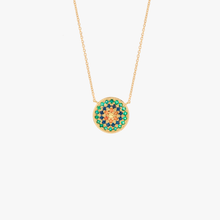 Load image into Gallery viewer, Collier Yellowstone or jaune, émeraudes et saphirs face
