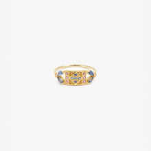 Load image into Gallery viewer, Bague Ava 2 bleue or jaune, saphirs roses, jaunes et bleus face
