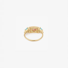 Load image into Gallery viewer, Bague Ava 2 turquoise or jaune, rubis, émeraudes, saphirs roses et turquoises dos

