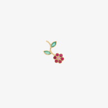 Load image into Gallery viewer, Bijou d'oreille Miniflower rouge or jaune, rubis, émeraudes et saphir rose face
