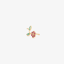 Load image into Gallery viewer, Bijou d'oreille Miniflower rouge or jaune, rubis, émeraudes et saphir rose profil

