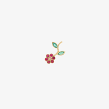 Load image into Gallery viewer, Bijou d'oreille Miniflower rouge or jaune, rubis, émeraudes et saphir rose face
