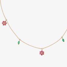 Load image into Gallery viewer, Collier choker Miniflower or jaune, émeraudes, rubis et saphir rose zoom
