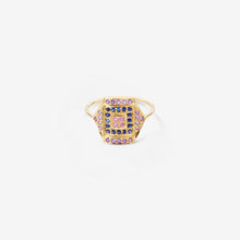 Load image into Gallery viewer, Bague Paloma 2 violette or jaune, saphirs violets et bleus face
