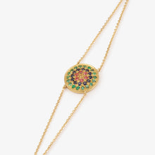 Load image into Gallery viewer, Bracelet Yellowstone or jaune, saphirs bleus, cognac, jaune et émeraudes profil
